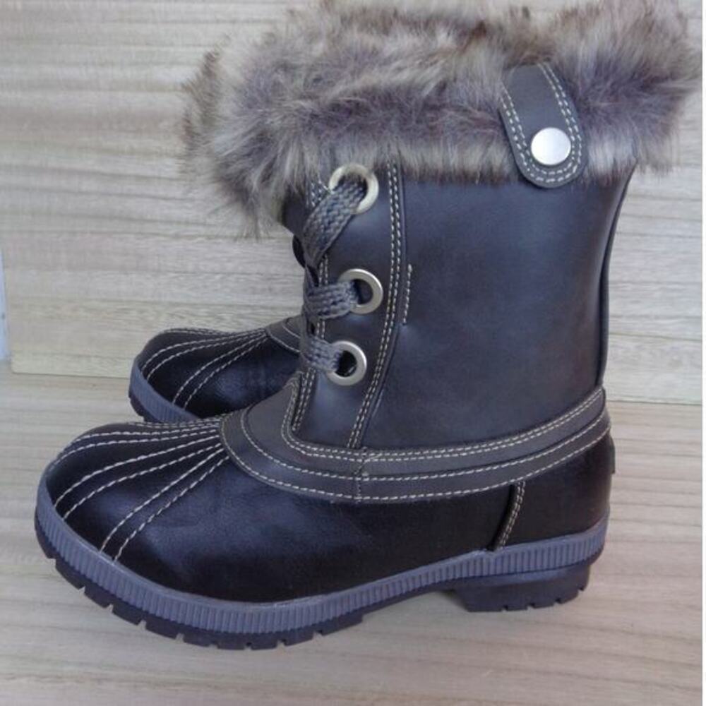 London Fog Milly Water Resistant Boot Black/Charcoal Fur‎ Lined Womens Size 7